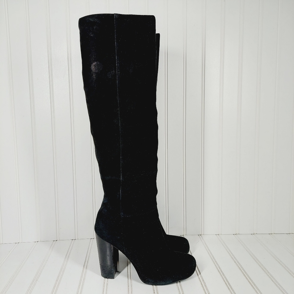 Nine West Camelot Knee High Black Suede Leather High Heeled Boots F760 - Picture 5 of 14